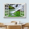 thumbnail image 3 of wall26 Canvas Print Wall Art Window View to Forest Waterfall &amp; River Nature Wilderness Photography Realism Rustic Landscape Colorful Multicolor Ultra for Living Room, Bedroom, Office - 32"x4, 3 of 5