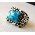 thumbnail image 4 of Blue Copper Turquoise Mans Ring, Natural Turquoise Ring, Oxidized Two Tone, 925 Silver Ring, Birthday Gift, Heavy Mens Ring, Arabic Design, Ottoman Style Ring, Christmas, Turkey Mens Signet Ring, 4 of 6