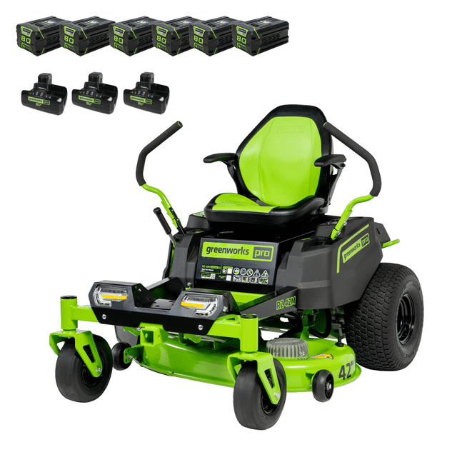 Greenworks Tondeuse à Batterie 80V 42 Pouces à Rotation Zéro, Batteries (6) 4,0ah et (3) Chargeurs à Double Port Inclus