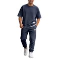 thumbnail image 3 of Migroa Mens 2 Piece Sweatsuit Set Short Sleeve Sweatshirt Jogging Sweatpants Tracksuits Outfits T Shirts And Loose Pants Summer Textured Suits Navy L, 3 of 8