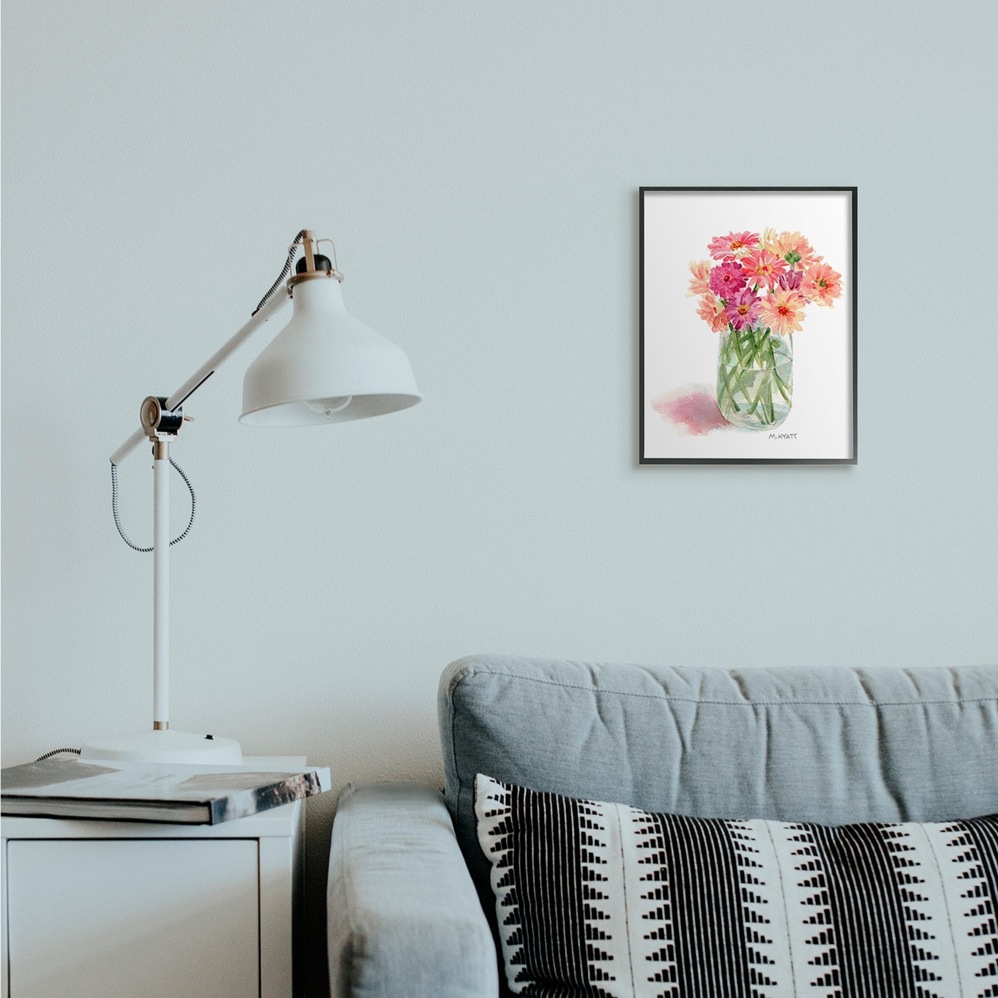 Stupell Industries Pink Daisy Watercolor Bouquet in Canning Jar Black Framed, 11 x 14, Design by Melissa Hyatt LLC