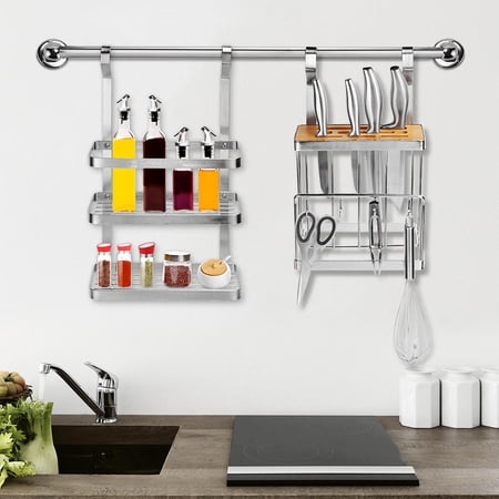 Sortwise Spice Rack Wall Mount Kitchen Rack 2 Tier Stainless