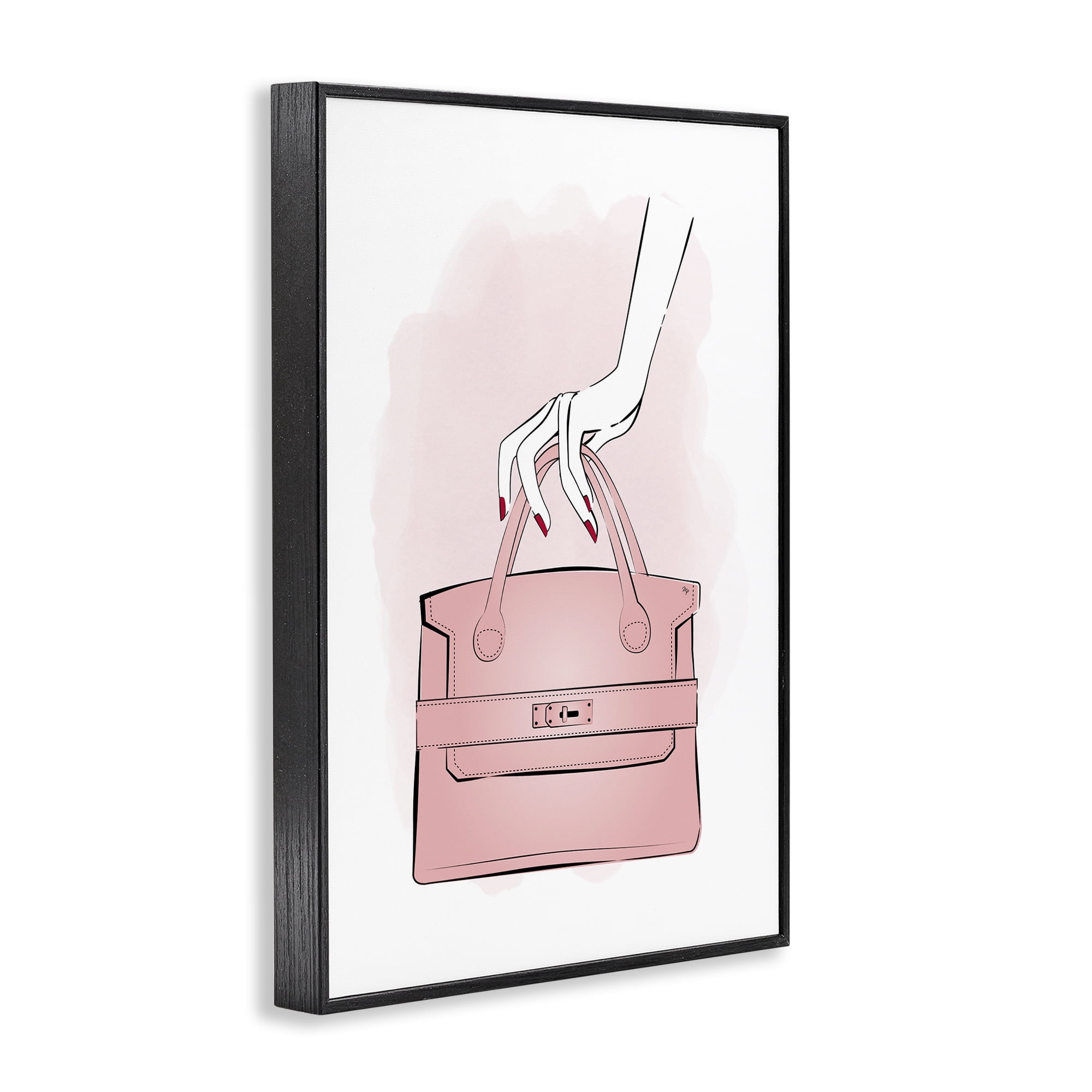 Stupell Industries Holding Pink Purse Beauty & Fashion Painting Black Framed Art Print Wall Art, 16 x 24