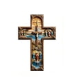 thumbnail image 2 of Vintage Wall Cross, 2D Flat Jesus Religious Wall Easter Decoration Featuring Nativity Scene with Crucifixion Resurrection Figures, Gilded Frame in Golden Tones Ideal for Easter, 2 of 5
