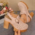 thumbnail image 4 of Rokment Womens Vintage Clogs Dress Sandals 2026 Spring Summer Casual Leather Hollow out Buckles Closed Toe Platform Chunky Block High Heels Slingback Pumps Beige Size 9.5, 4 of 7