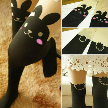 

Kaesi Women s Cute Rabbit Print Over Knee Fake Knee High Stockings Tights Pantyhose
