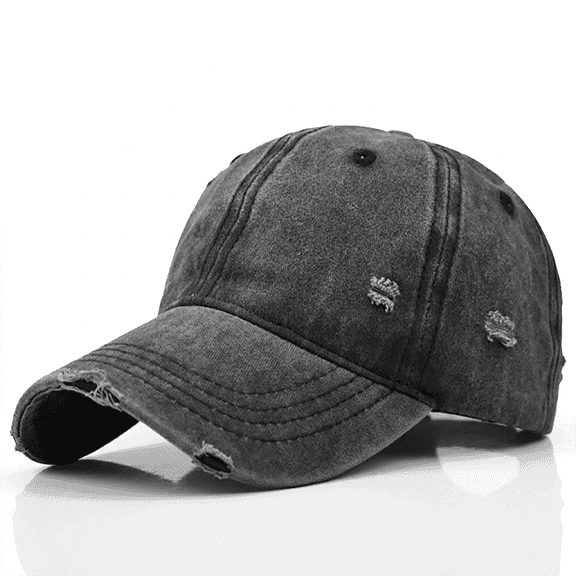 Vintage Distressed Washed Cotton Dad Hat for Men & Women - Adjustable Ripped Baseball Cap, Packable Soft Top Sun Hat for Outdoor, Casual, Travel Black