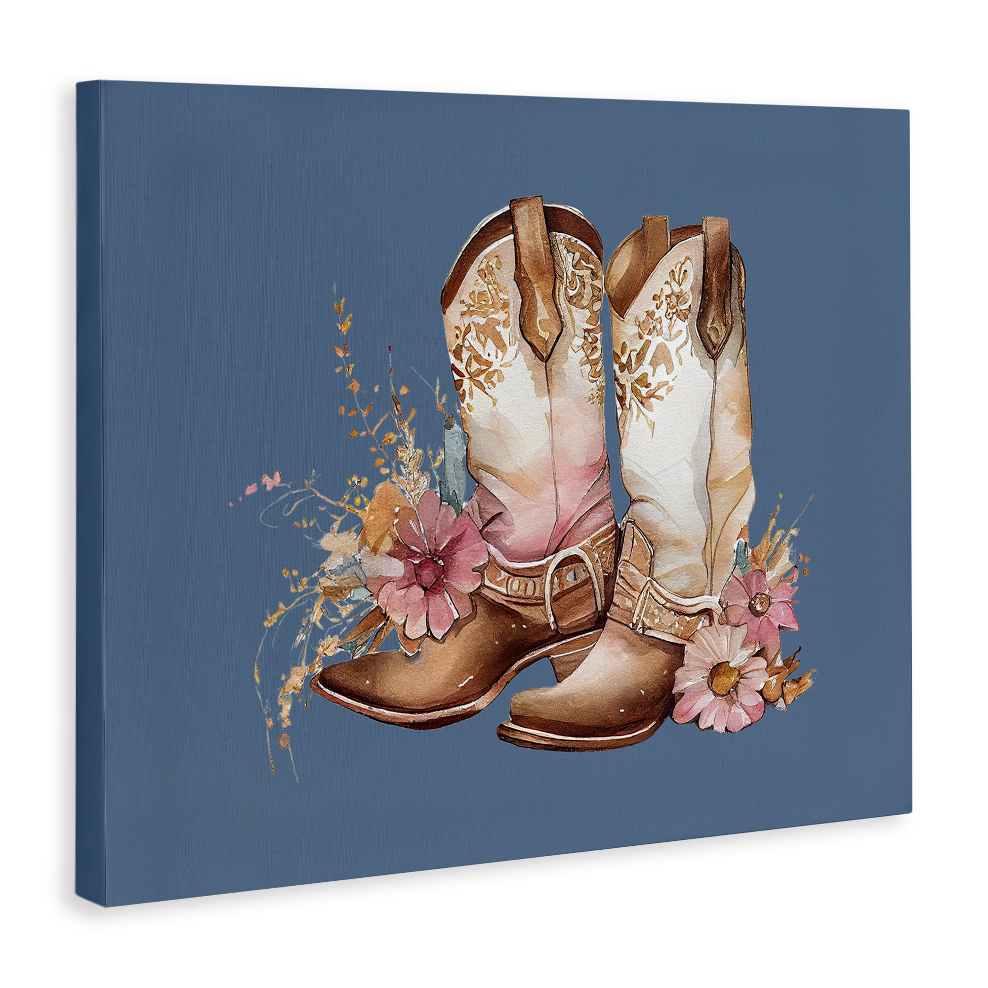 Stupell Industries Cowboy Boots & Wildflowers Plants & Flowers Painting Wrapped Canvas Art Print Wall Art, 48 x 36