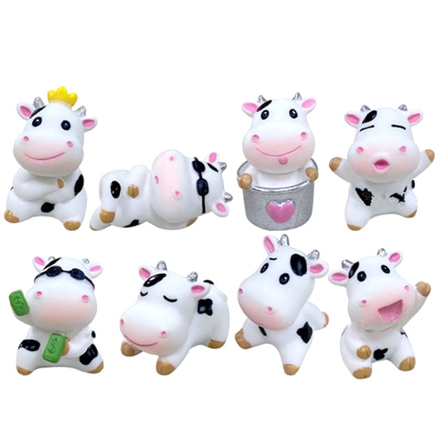 Figurines de Vache en Résine Multi-Couleurs Décorateurs d'Intérieur 8 Pcs 1.4X0.9X0.8In