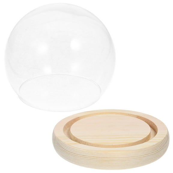 Clear Glass Display Case with Wooden Base and Clear Glass Dome for Crafts Covering