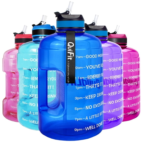 QuiFit Motivational Gallon Water Bottle - with Straw & Time Marker BPA Free Large Reusable Sport Water Jug with Handle for Fitness Outdoor Enthusiasts