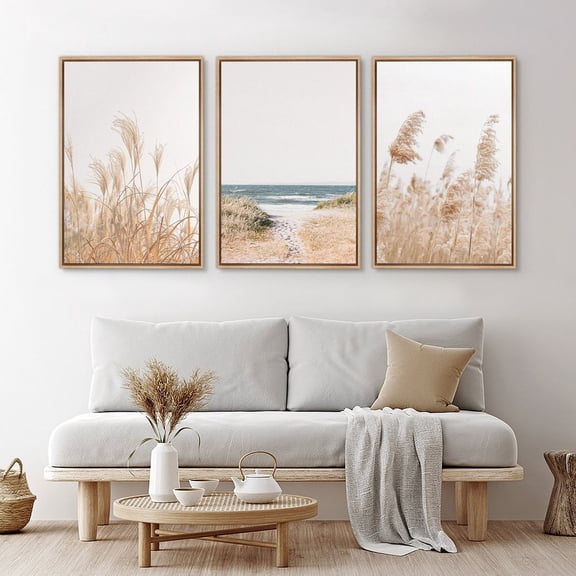 UNFFRAMED Wall Art Set Of 3 Pampas Grass Beach Ocean Shore Photography Prints Minimalist Modern Art Neutral Coastal Room Decor Set 3 Prints 8x12