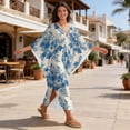 thumbnail image 4 of Xixirimido Blue Toile De Jouy Print Women’s Plus Size Beach Kaftan Dress V-Neck Batwing Sleeve Swimsuit Cover Up Flowy Caftan Dress for Pool, Cruise & Resort Wear, 4 of 7