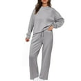 thumbnail image 4 of Huankd 2 Piece Sets for Women Spring Trendy Long Sleeve Sweatshirt Wide Leg Pants Loungewear Set Matching Sweatsuit Light Gray S, 4 of 5