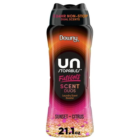 Downy Unstopables Fusions In-Wash Scent Booster Laundry Beads, Sunset and Citrus Scent, 21.1 oz, 2-in-1 All Day Freshness