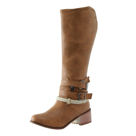 

Paiwinds Boots for Women Womens Knee High Boots Chunky Heel Slouchy Metal Buckle Back Zipper Fashion Winter Fall Boots Brown