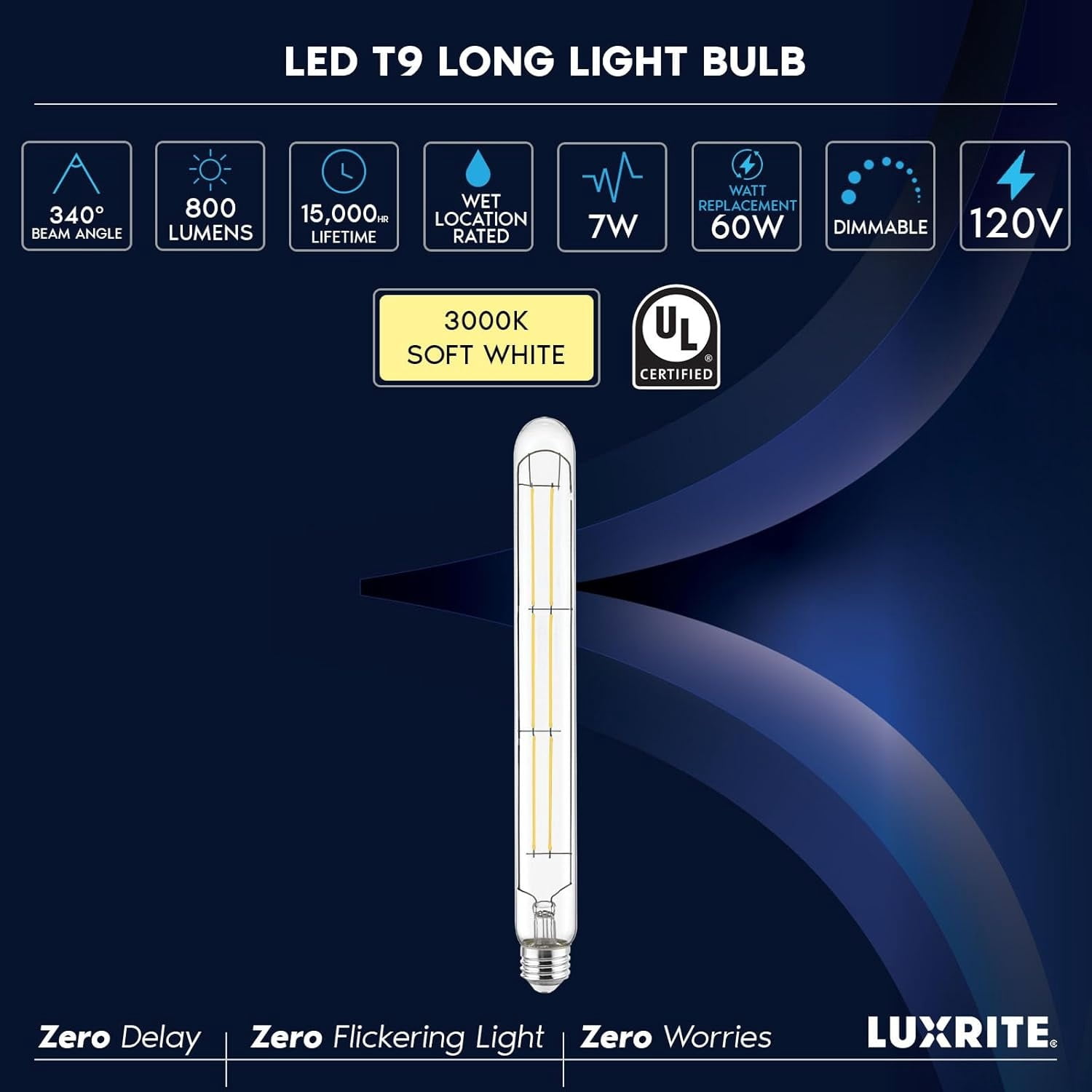 Luxrite Vintage T9 Long LED Tube Light Bulb 7W 3000K 800 Lumens Dimmable 4 Pack