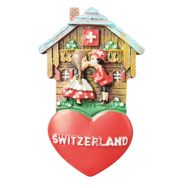 Imán 3D para nevera, recuerdo de Suiza, resina, besándose a una pareja