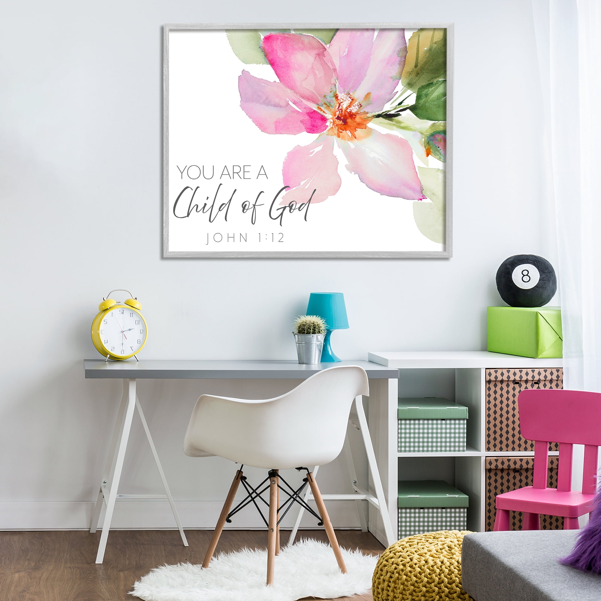 Stupell Industries Child Of God Pink Flower Gray Framed Giclee Art, design by Lanie Loreth