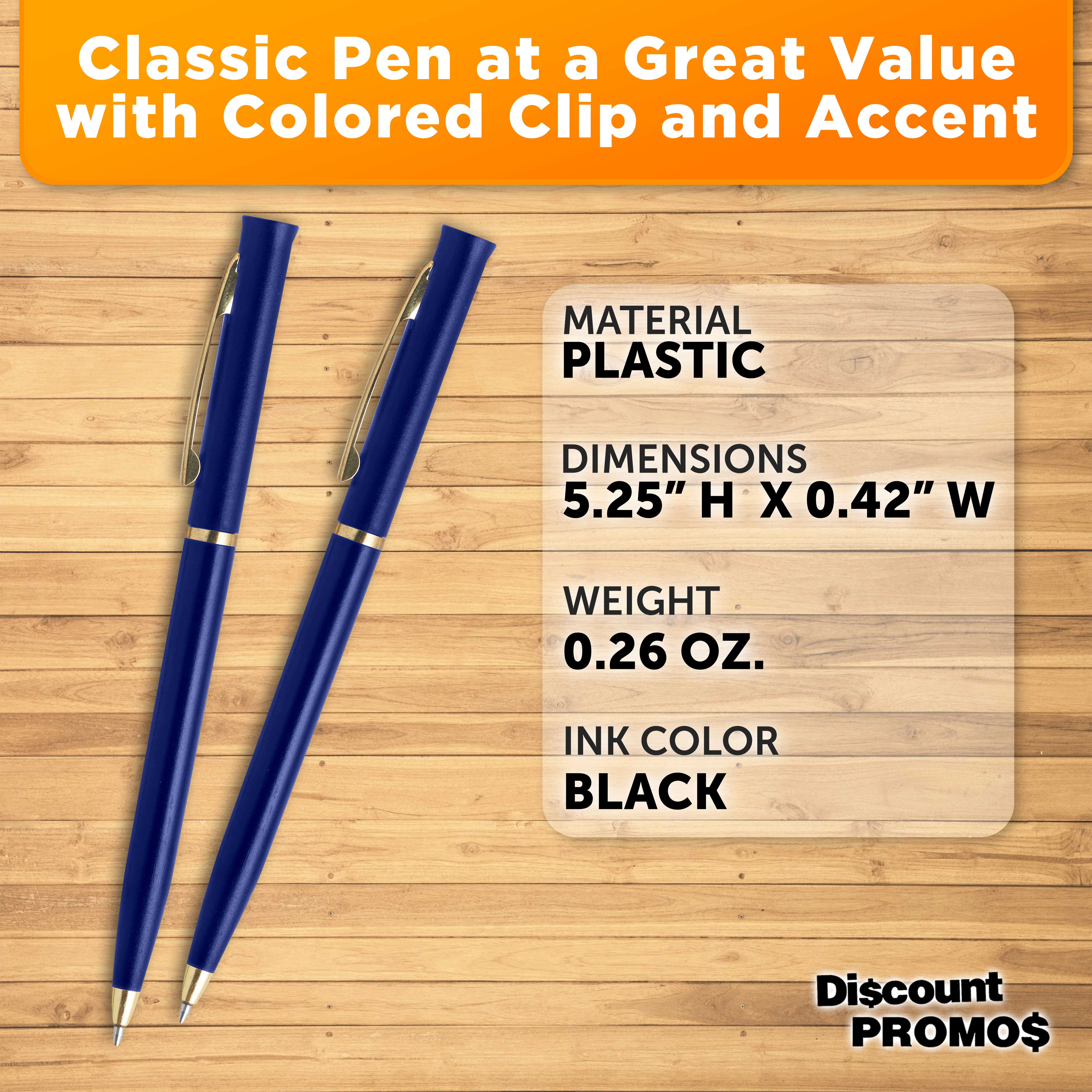 10 Alston Hotel Pens Pack - Ballpoint, Gold Metal Accent - Blue