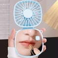 thumbnail image 4 of Handheld Mini Fan with Hanging Rope and Mirror, USB Rechargeable Portable Fan, 3 Speed, Plastic, White/Blue/Pink, Travel Office Home, 1 Pack, 4 of 6