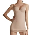 thumbnail image 3 of Defitshape Women's Full Slips Sexy Under Dress Cami Seamless V Neck Mini Spaghetti Strap Sleeveless Tummy Control Low Back Built-in Bra Undergarment Chemises Lingerie Inner Wear Nude 2-4, 3 of 3