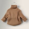 thumbnail image 2 of FAOWME Kids Boys Girls Sweater Long Sleeve Turtleneck Solid Color Knitting Loose Fit Warm Top For Autumn Winter Daily Wear,Coffee,6-7 Years, 2 of 3
