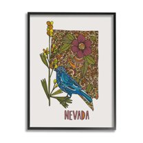 Stupell Industries Nevada Bluebird State Flower Intricate Botanical Pattern Graphic Art Black Framed Art Print Wall Art, Design by Valentina Harper