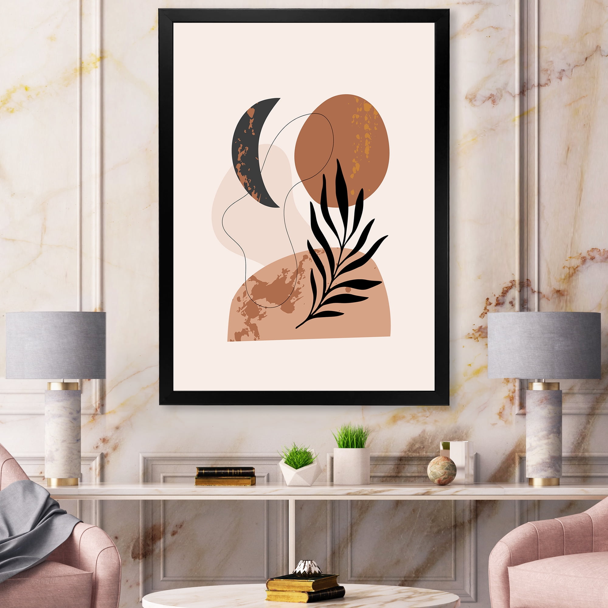 Designart 'Sun and Moon Shapes In Retro Terracotta Tones I' Modern Framed Art Print