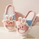 thumbnail image 5 of Bonitas zapatillas de cuatro estaciones de lino grueso con suelo de madera para interiores y exteriores para bebés, adultos, hombres y mujeres, con encaje de conejo, 5 of 6