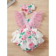 thumbnail image 4 of Infant Baby Girls Clothes Baby Girls Romper Infant Girls Sleeveless Summer Floral Bodysuit Headband 2PCS Set Pink 6-9 Months, 4 of 9
