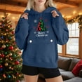 thumbnail image 2 of SwiftWear Women's Festive Christmas Print Hoodie Cozy Fleece Lined Pullover with Large Pocket, Oversized Holiday Hooded Sweatshirt Navy, 2 of 3