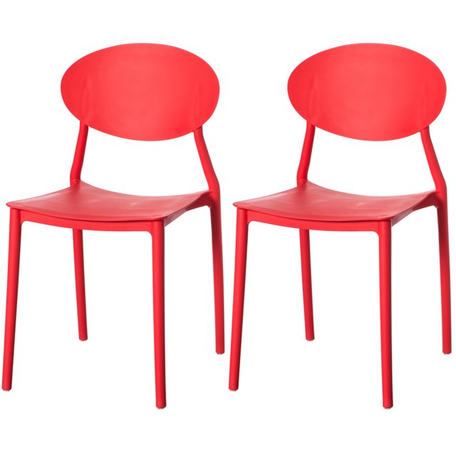 Chaise de Salle à Manger Extérieure en Plastique Moderne avec Dossier Ovale Ouvert, Rouge Ensemble de 2