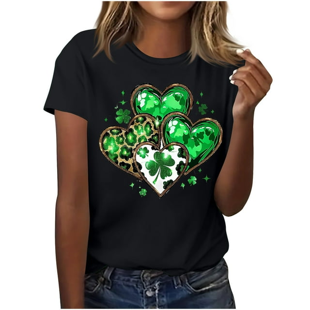 El Día de San Patricio Manga Corta Cuello Redondo Suéter Casual Top, Ligero 95% Poliéster 5% Blusa de Spandex para Vacaciones Y Uso Diario, Tops de Mujer Casual