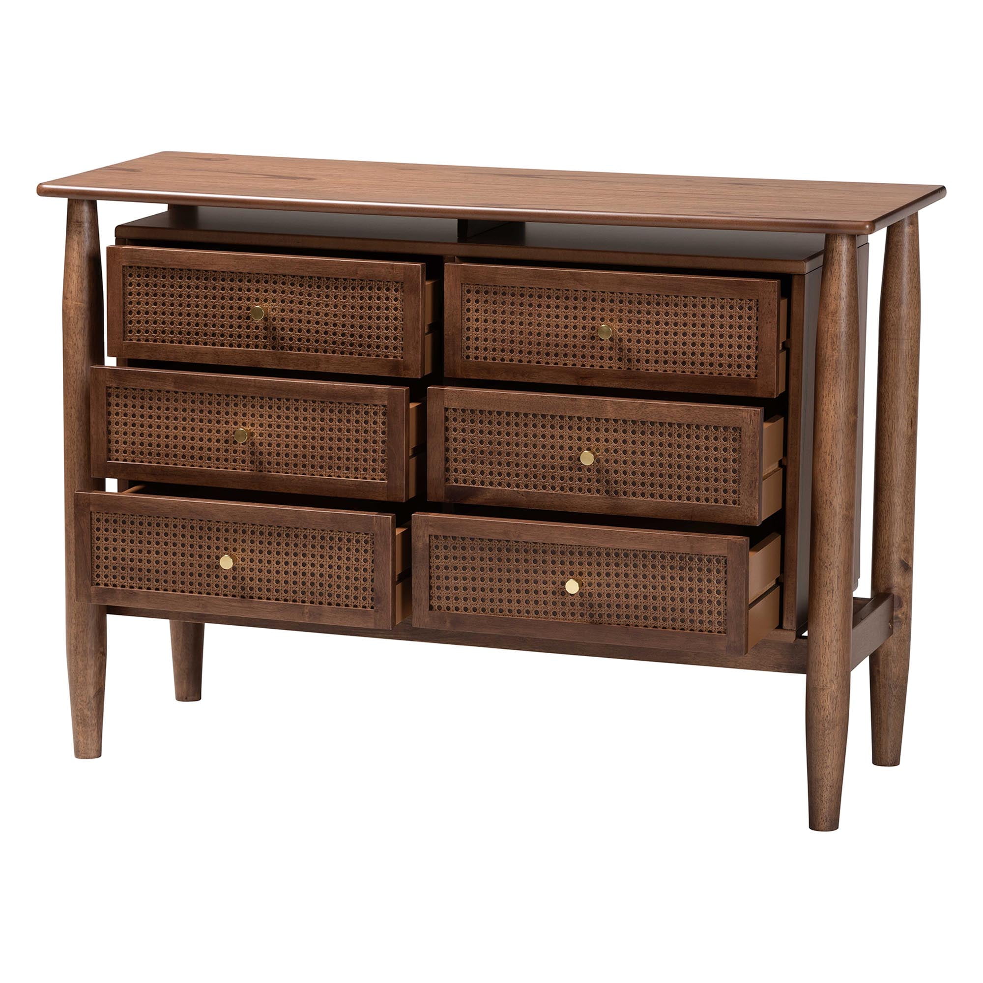 Baxton Studio Alyssa Japandi Dresser, 6-Drawer, Walnut Brown