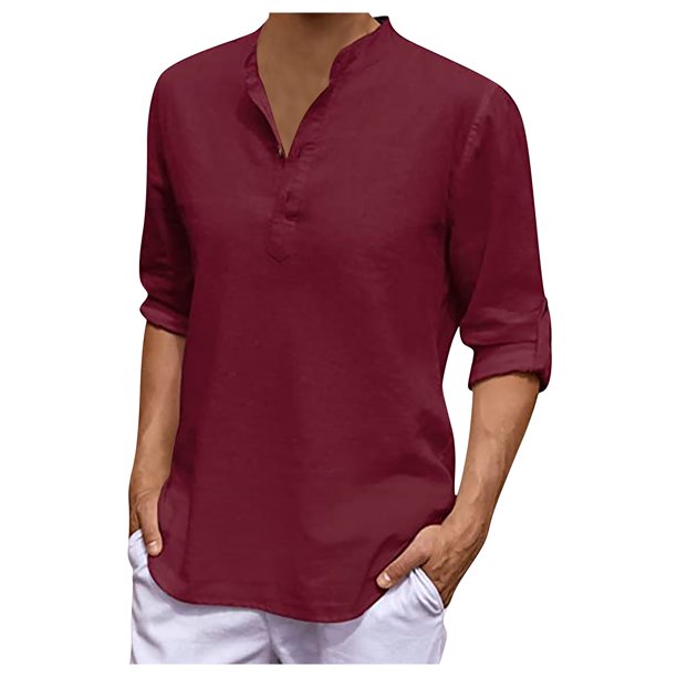 Designer Spring Summer Men's Casual Cotton Linen Solid Color Long Sleeve Shirts Loose Stand Collar Shirts 3XL