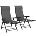thumbnail image 1 of Ensemble de 2 Chaises Longues Pliantes pour Patio, Chaises de Terrasse d'Extérieur Inclinables à 5 Positions avec Repose-Pieds Rétractable, Maille Respirante et Cadre en Acier, Gris Foncé, pour Piscine, Cour Ou Camping, 1 of 7
