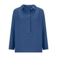 thumbnail image 5 of Lenpel Blouses for Women Long Sleeve Half Button Collared Pleated Solid Color Casual Tops Loose Trendy Blouses(Blue,XX-Large), 5 of 7