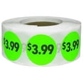thumbnail image 1 of Autocollants de Prix Vert Fluorescent 3,99 $ 0,75 Pouces Rond Lot de 500, 1 of 1