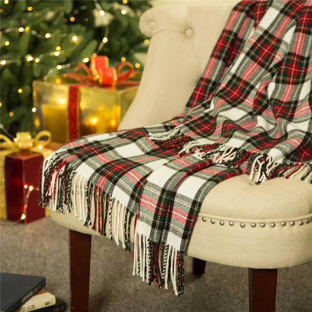 Glitzhome 60"L Woven Plaid Throw Blanket