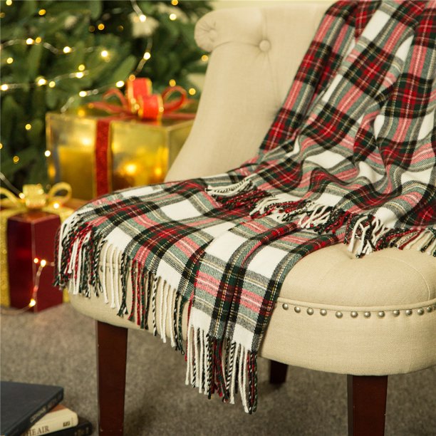 Glitzhome 60"L Woven Plaid Throw Blanket