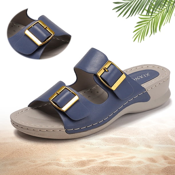 Sandalias Doble Santa La Hebilla Caja Vestir para Mujeres (40) Azul