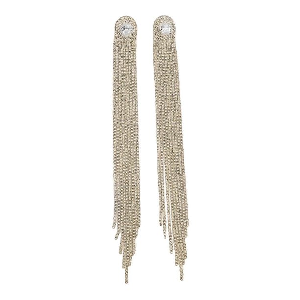 par de pendientes colgantes para mujer con incrustaciones de diamantes de imitación brillantes, pendientes de borlas de cristal sintético para fiestas, banquetes, orejas----G--Código de producto 81306