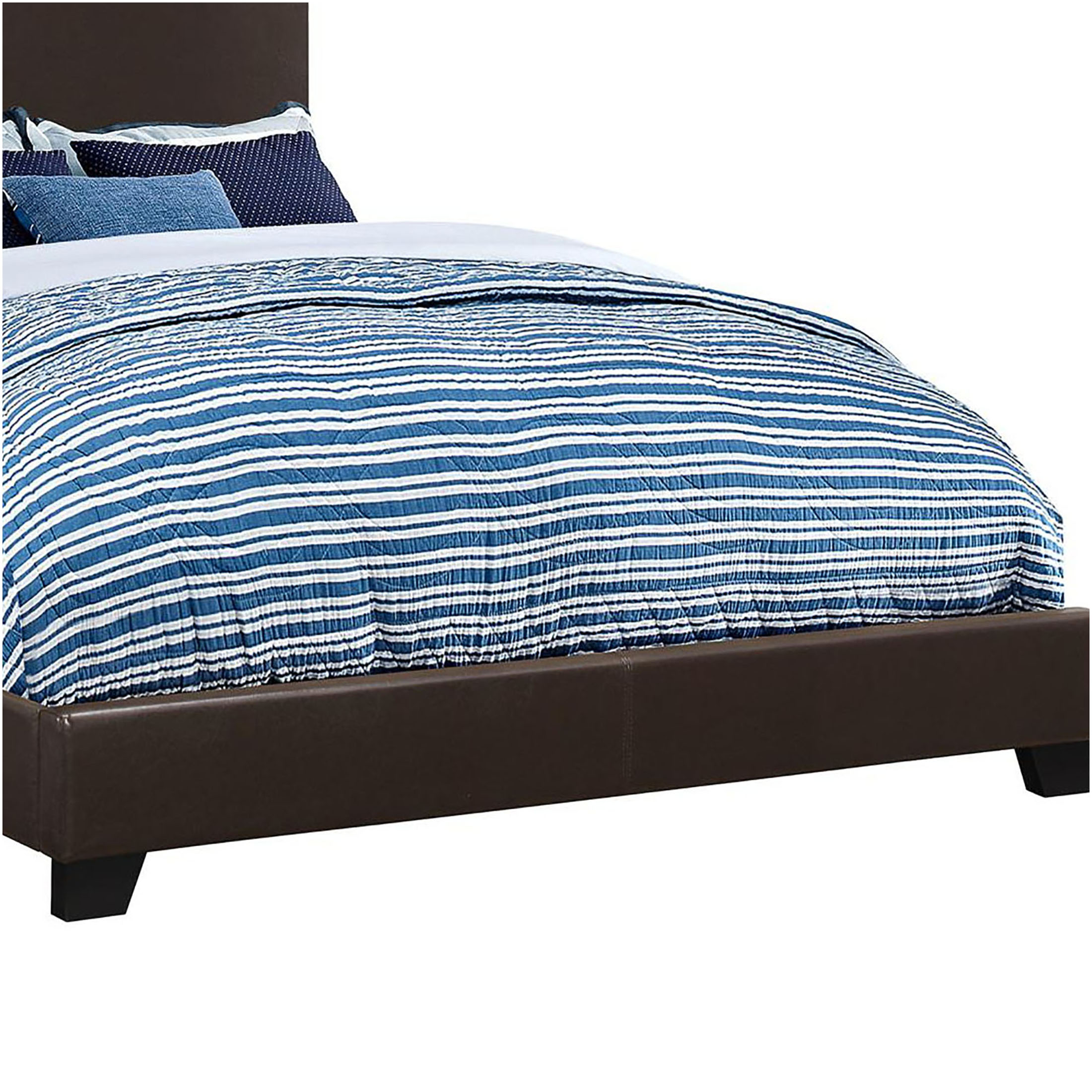 JERFIT Queen Upholstered Bed Frame with Panel Headboard, Modern Faux Leather Platform Bed, Brown
