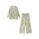 thumbnail image 4 of HH TRAF Conjunto de camisa informal de primavera para mujer, blusa holgada de manga larga con cuello en V y estampado a la moda, pantalones de pierna ancha y cintura alta elásticos para mujer, 4 of 5