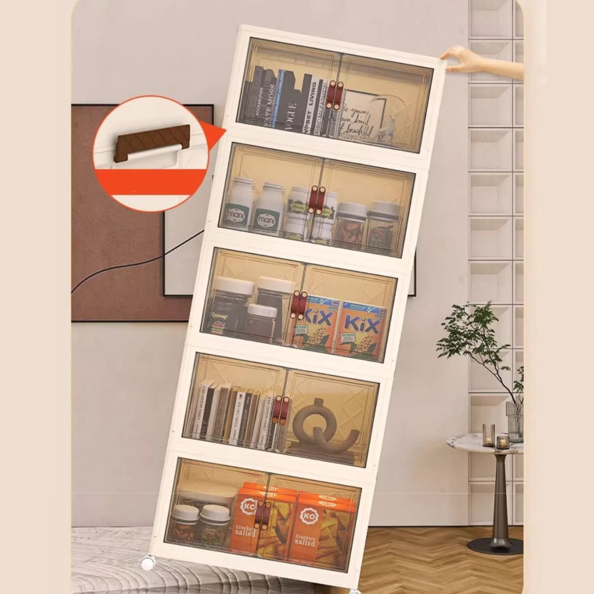 Jiarui 3 Tier Stackable Plastic Storage Bins with Lids, Collapsible Plastic Drawer Closet Organizers with Wheels