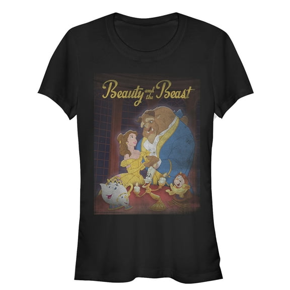 Junior's Beauty and the Beast Vintage Poster  Graphic Tee Black Small