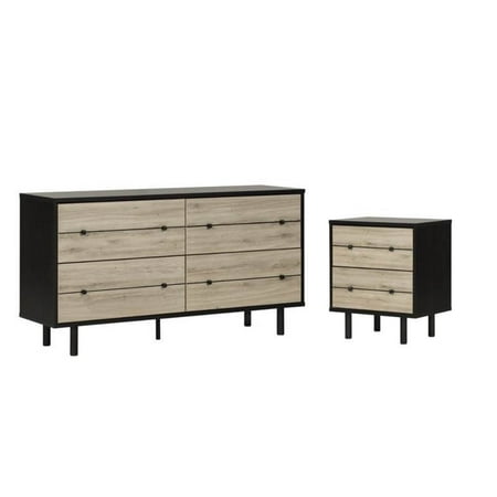 2 Piece Set With Dresser And Nightstand In Ebony And Rustic Oak