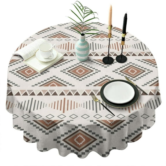 Round Waterproof Tablecloth 60×60 Inch, Boho Style Reusable Indoor/Outdoor Durable Table Cover for Party Kitchen Dinner Room Decor