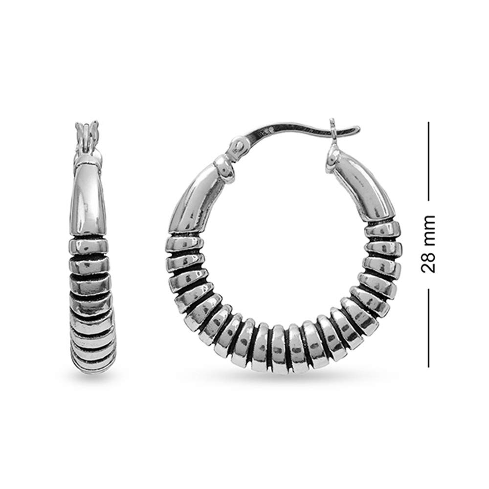 LeCalla 925 Sterling Silver Jewelry Light-Weight Antique Click-Top Hoop Earrings for Women and Teen 28MM